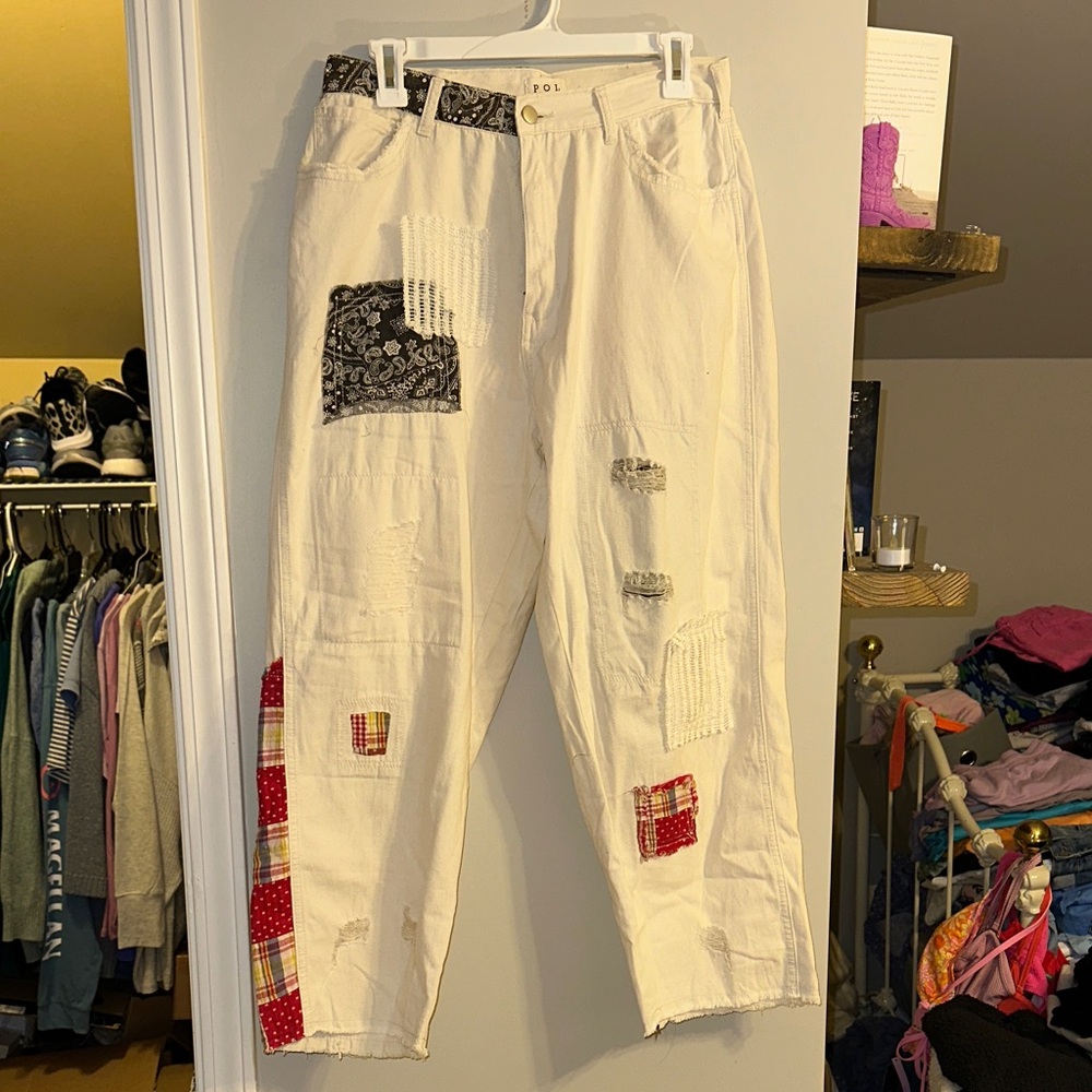Pol Size Medium Patchwork Cream Pants - image 1